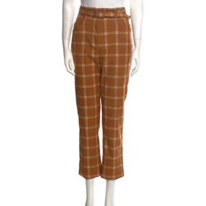 Jonathan Simkhai Plaid Print High Rise Straight Leg Pants with Belt | Size XS